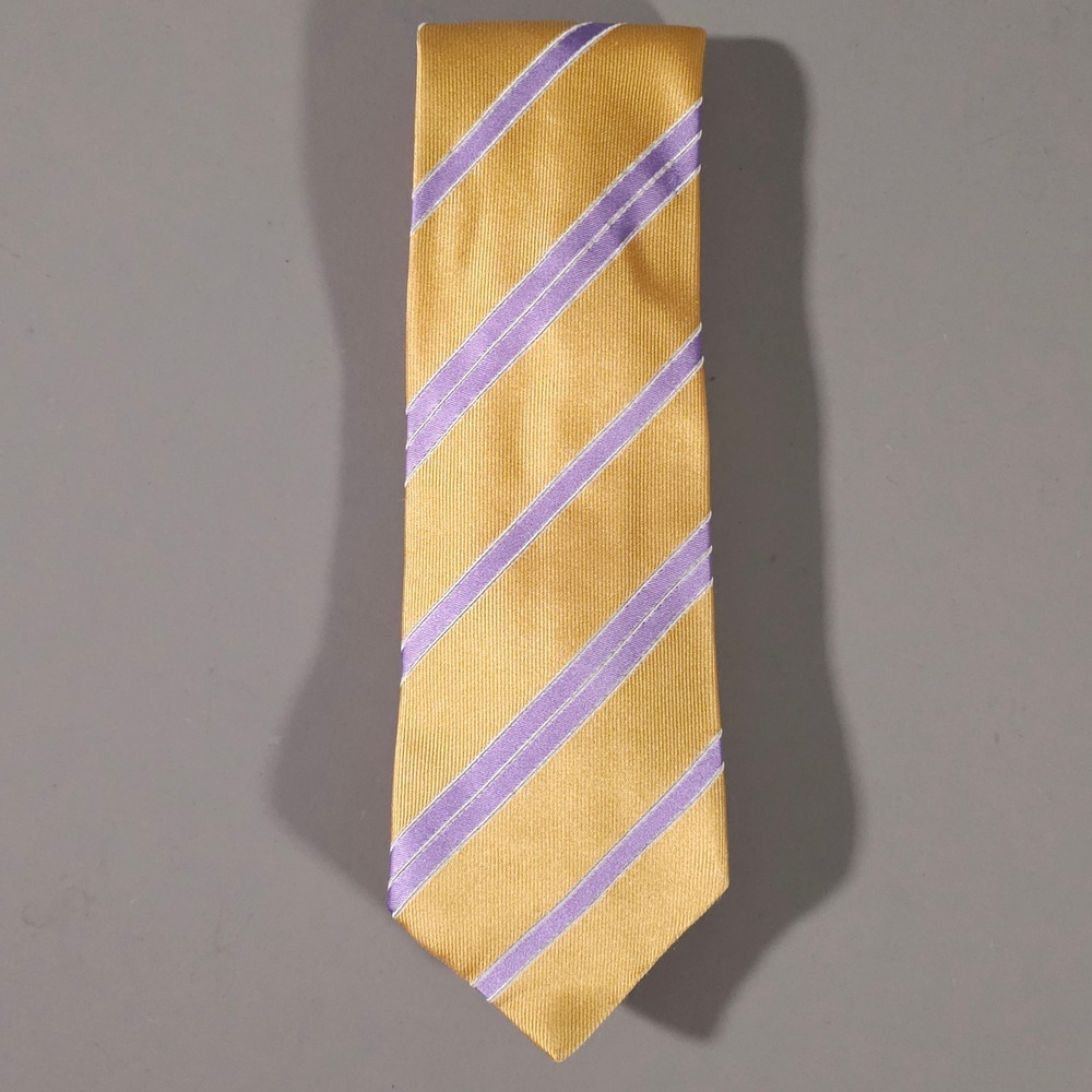 Versace Tie Mens OS Gold Purple Striped Silk Medusa Logo Made in Italy